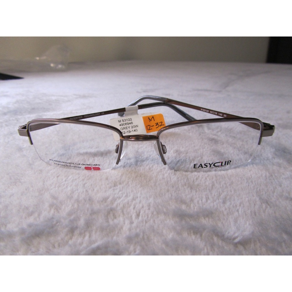 EasyClip M S3122 Mens Grey Semi Rimless Rectangle Eyeglasses 52-19-140 NEW
